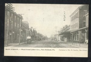 NEW HOLLAND PENNSYLVANIA PA. DOWNTOWN MAIN STREET SCENE VINTAGE POSTCARD