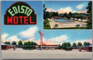 Orangeburg, South Carolina Postcard EDISTO MOTEL Pool View Tichnor Chrome c1950s