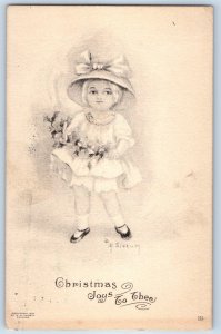 1911 Christmas Child Girl With Hat Signed Artist Chicago Illinois IL Postcard