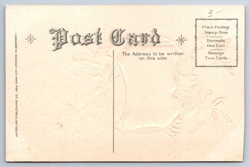 A Merry Christmas To You, Rural Inset, Butterfly, Antique United Art Postcard