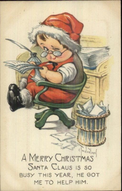 Charles Twelvetrees Christmas - Little Boy as Santa Claus c1915 Postcard