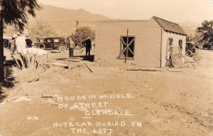 Glendale California House in the Middle of the Street Real Photo PC AA51351