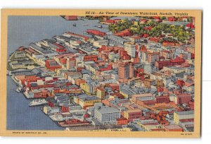 Norfolk Virginia VA Postcard 1930-1950 Air View of Downtown Waterfront