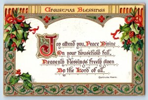 Chippewa Falls WI Postcard Christmas Blessings Holly Berries Embossed 1912