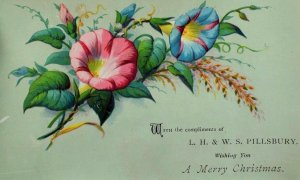 L.H & W.S Pillsbury Victorian Christmas Trade Card Morning Glories P43