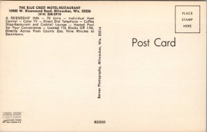 The Blue Crest Motel-Restaurant Milwaukee WI Postcard PC438