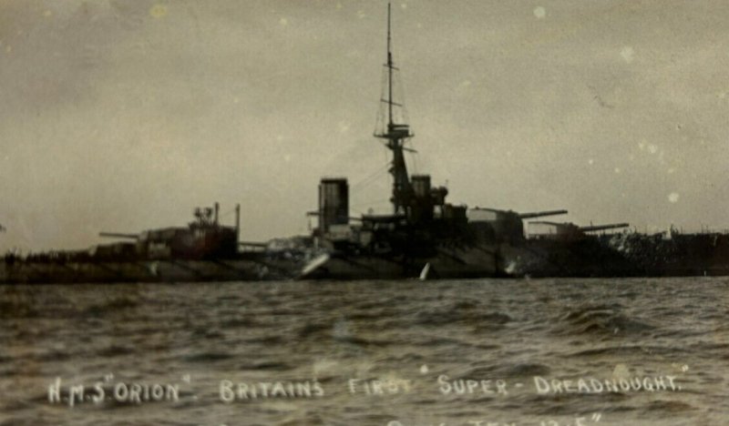 British UK Royal Navy HMS Orion WWI Super Dreadnought RPPC c.1910s Postcard