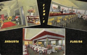 ZINN'S RESTAURANT Sarasota, Florida Roadside Bar Interior 1940s Vintage Postcard