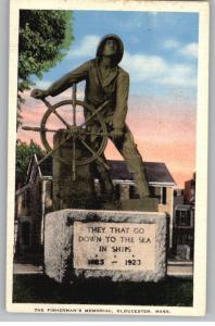 Linen Postcard~Fisherman's Memorial~Gloucester,MA
