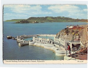 Postcard Tinside Bathing Pool & Drake's Island Plymouth England