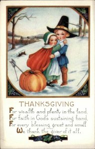 Thanksgiving Pilgrim Boy & Girl Pumpkin Whitney Embossed c1900s-10s Postcard