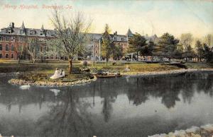 Davenport Iowa birds eye view Mercy Hospital and pond antique pc Y13372 