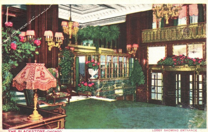 Vintage Postcard 1910's The Blackstone Lobby Showing Entrance Chicago Illinois