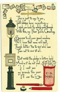 New Year's Prince Pub Co Buffalo NY Postcard 1908 US Mail Lamp Post