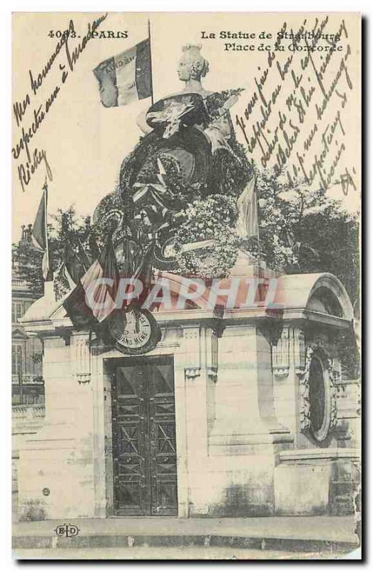 Old Postcard Paris Statue Strasbourg Place de la Concorde