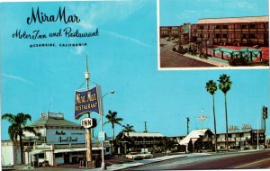 Postcard CA Oceanside Mira Mar Motor Inn & Restaurant Swimming Pool 1964 V197