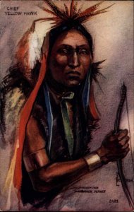 Native Americana Indian Chief Yellow Hawk w/ Bow PETERSON 3422 Postcard