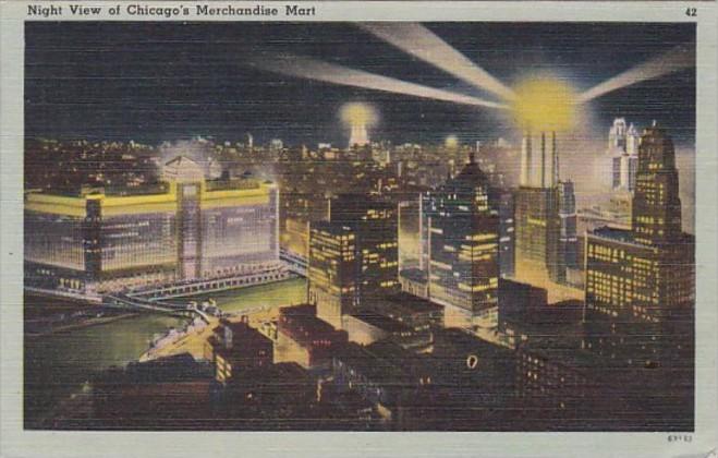 Illinois Chicago Merchandise Mart At Night 1944