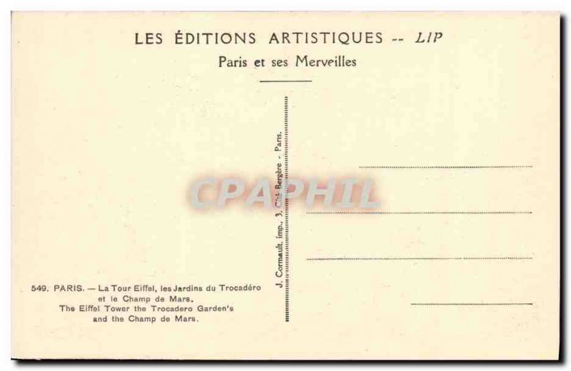 Old Postcard Paris Eiffel Tower Gardens