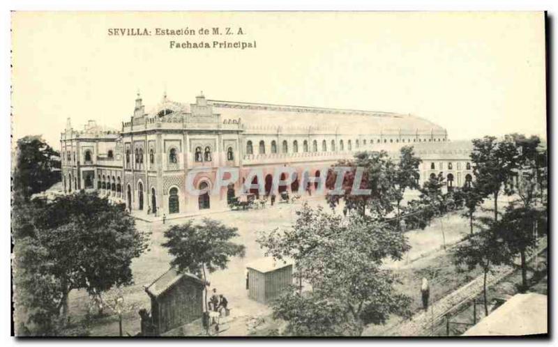 Old Postcard Sevilla Estaction M Z Fachada Principal