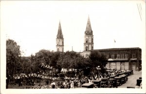 Real Photo Postcard Plaza de Armas in Mexico Early Automobiles Crowds of People