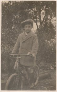 Posh Child on Old Bicycle Bike Antique Postcard