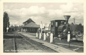 AK, Fairbanks, Alaska Railroad Depot and First Locomotive, Robinson A-550, RPPC