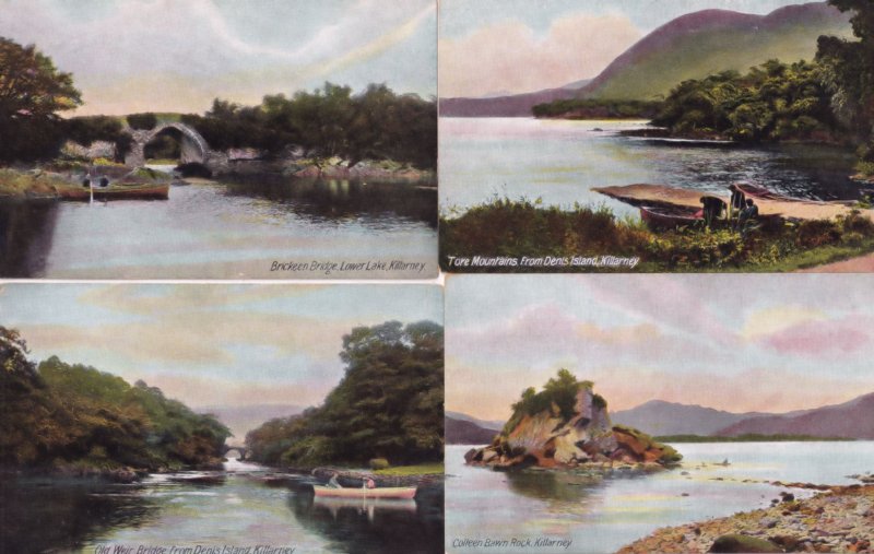Killarney Tore Mountains Colleen Bawn Rock Boats 4x Old Postcard s