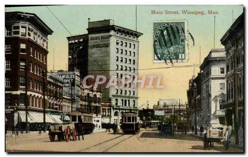 VINTAGE POSTCARD Main Street Winnipeg Man Tram