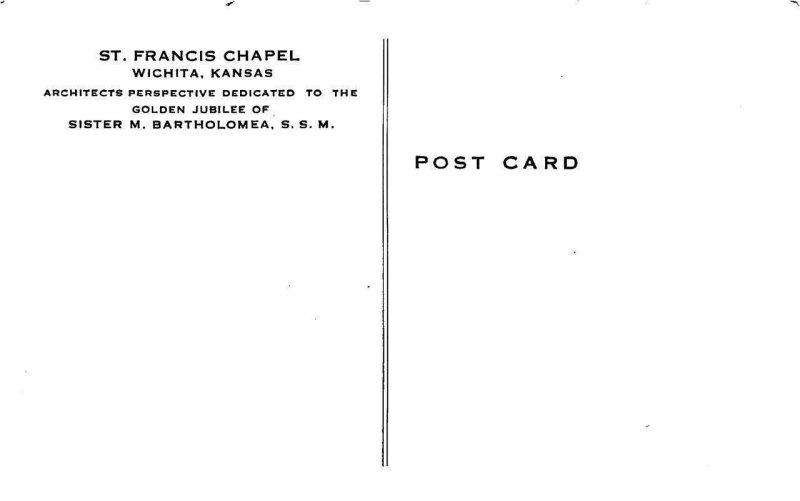 WICHITA, Kansas KS   ST FRANCIS CHAPEL  Sketch P.M. O'Meara Architects  Postcard