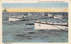 Cutter Drill Boats US Naval Training Station Great Lakes Illinois 1930s postcard