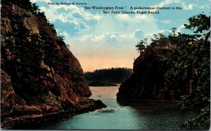 Vtg 1910s Channel in San Juan Islands Puget Sound Washington WA Unused Postcard