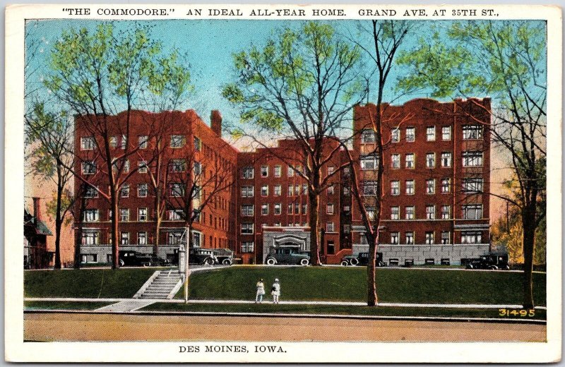 The Commodore Grande Avenue At 35th Street Des Moines Iowa IA Front Postcard