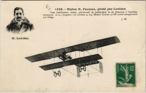 PC CPA AVIATION, BIPLAN H. FARMAN PILOTÉ PAR LORIDAN, Vintage Postcard (b24488)