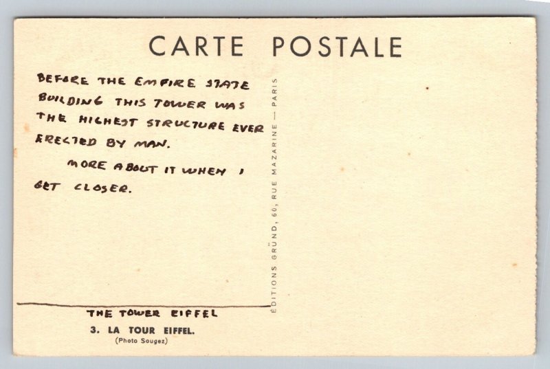 Eiffel Tower  Paris  France    Postcard