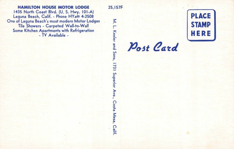 Postcard Hamilton House Motor Lodge in Laguna Beach, California~121521