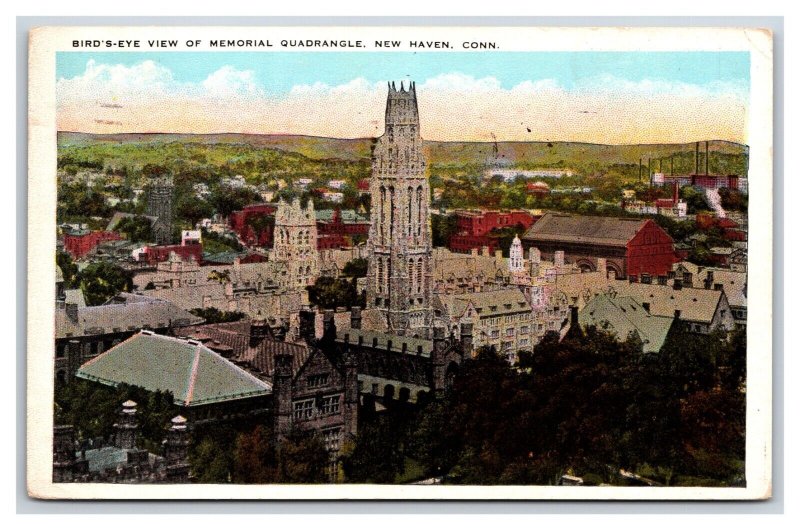 Memorial Quadrangle Birds Eye View New Haven Connecticut CT WB Postcard Y10