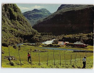 Postcard View from the Flåm railway towards G Kårdalsfoss waterfall, Norway