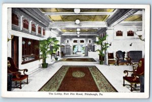 Pittsburgh Pennsylvania PA Postcard Lobby Fort Pitt Hotel c1920 Vintage Antique