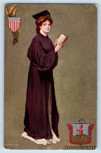St. John Artist Signed Postcard Massachusetts Pretty Woman With Book c1905