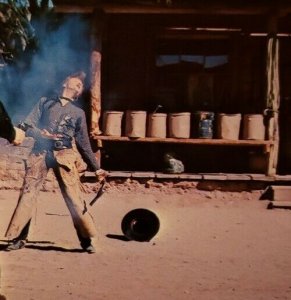 Vintage Postcard Old Tucson Arizona western staged gun fight cowboys   317