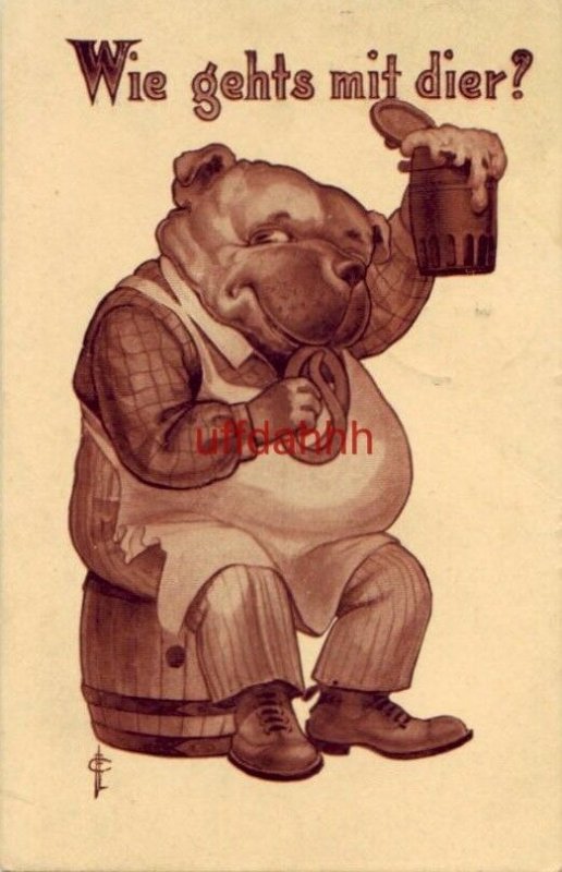 WIE GEHTS MIT DIER? Dog raises a glass Sporty Dog Series 1912 C F L illustration