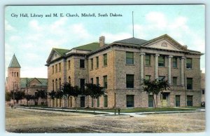 MITCHELL, South Dakota SD ~ CITY HALL, Library & M.E. Church c1910s Postcard