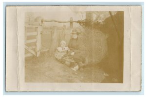 c1910's Mother Children Girl Victorian Dress Bow Tie Hat RPPC Photo Postcard 