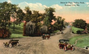 Vintage Postcard Drive in Penn Valley Park Kansas City Missouri MO Hall Bros Pub