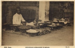 indonesia, SUMATRA MEDAN, Native Merchant in Spices (1910s) Postcard