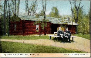 Log Cabin at Glen Oak Park, Peoria IL c1908 Vintage Postcard C42