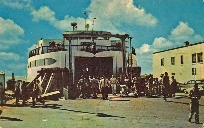 Woods Hole MA The Islander Ferry Boat Old Cars Postcard.