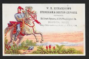 VICTORIAN TRADE CARD Stoneham & Boston Express Military Man on Horseback