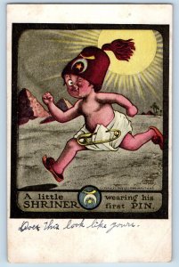 Signed Artist Postcard Little Shriner Wearing His First Pin Masonic 1910 Antique
